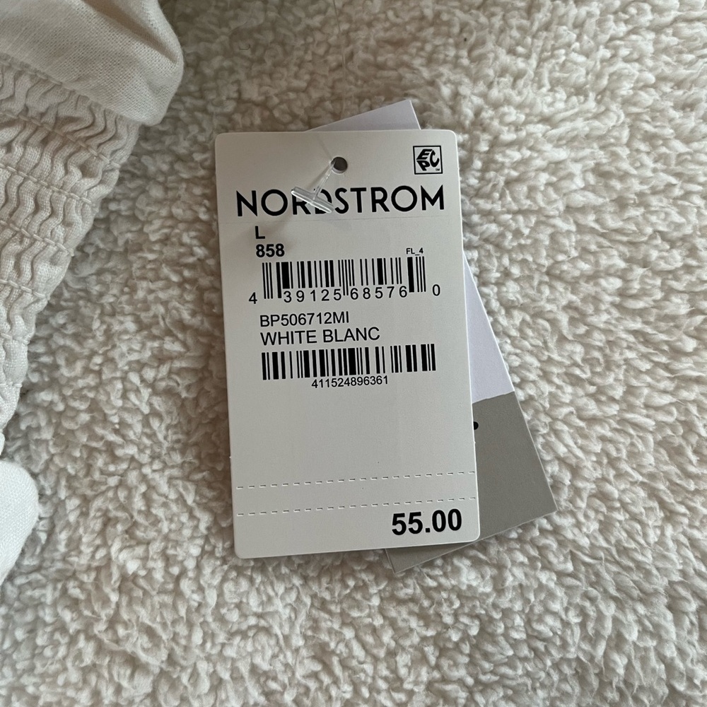 Nordstrom BP White Smocked Mini Dress with Puff Sleeves Juniors Size Large - Picture 3 of 15